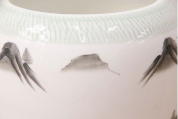 アンティーク雑貨　山水の図が和の風情漂う瀬戸火鉢(鉢カバー)(R-048895)