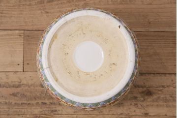 アンティーク雑貨　多彩な花尽くしの図が華やかな十錦手の瀬戸火鉢(鉢カバー)(R-048896)