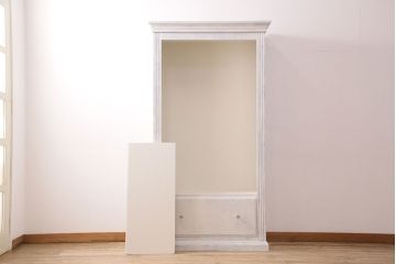 中古　輸入家具　アンティークリペイント　シャビーなペイントがおしゃれなオープンラック(飾り棚、本棚、ブックシェルフ、シェルフ)(R-048899)
