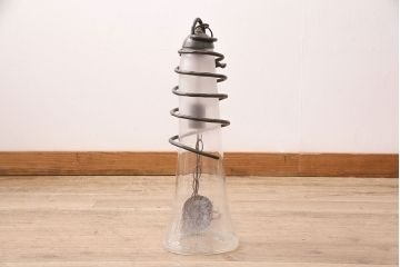 中古　アイアン　気泡ガラスがキラキラ輝くペンダント照明(天井照明、吊り下げ照明、シェード)(R-048907)