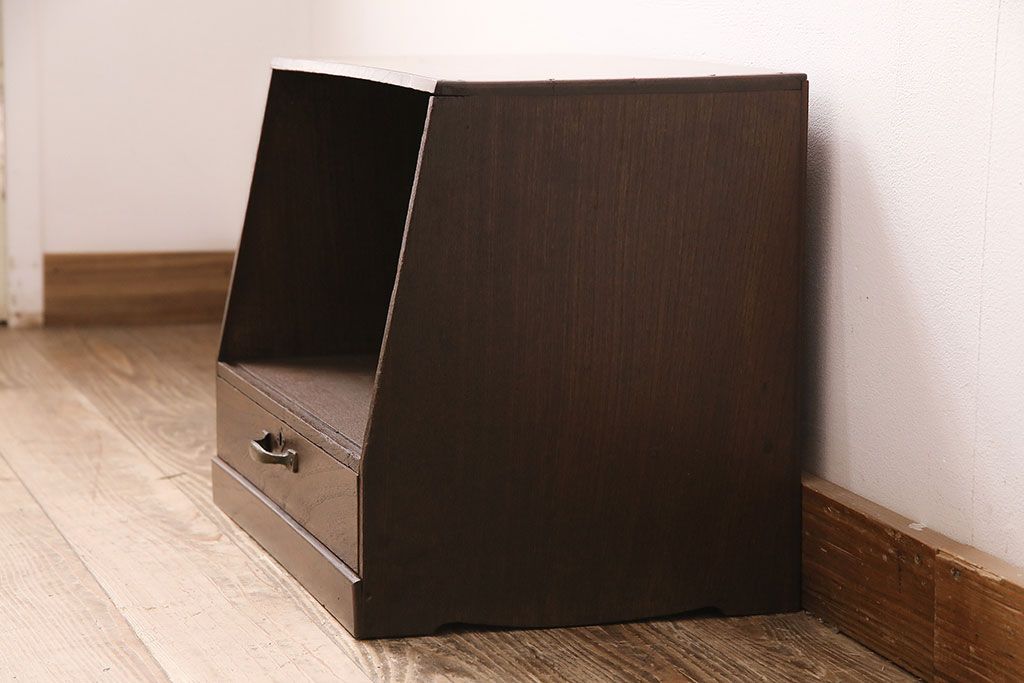 和製アンティーク　引き出し付きが嬉しい!素朴な風合いが味わい深い収納棚(本立て、ブックスタンド、小物収納)(R-048933)