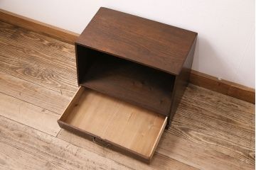 和製アンティーク　引き出し付きが嬉しい!素朴な風合いが味わい深い収納棚(本立て、ブックスタンド、小物収納)(R-048933)