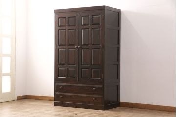中古　松本民芸家具　D-型洋服タンス　引き出しが2杯付いたワードローブ(洋服タンス、衣装タンス)(定価約50万円)(R-048936)