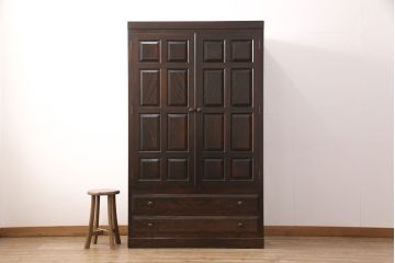 中古　松本民芸家具　D-型洋服タンス　引き出しが2杯付いたワードローブ(洋服タンス、衣装タンス)(定価約50万円)(R-048936)