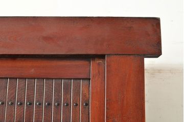 和製アンティーク　特注品　七尺　前面総ケヤキ材の激レア品!漆塗りの赤味がかった色合いが美しい上手物の水屋箪笥(7尺、重ね箪笥、収納棚、食器棚)(R-048951)