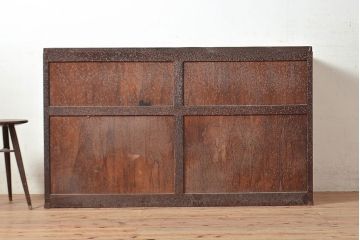 和製アンティーク　ナラ材　模様ガラスと蝿帳(はいちょう)がポイント!レトロな雰囲気が魅力の食器棚(収納棚、キャビネット)(R-048953)