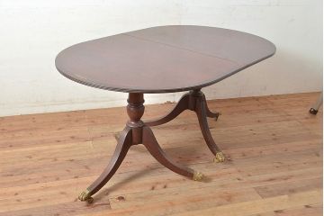 イギリスアンティーク　マホガニー材　象嵌細工入りの高級品!組み立て式ダイニングテーブル(オーバル型、4人掛け、6人掛け、作業台)(R-048955)