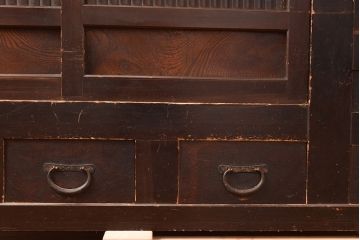 和製アンティーク　明治期　丸桟仕上げ　近江水屋箪笥サイドボード(食器棚、キャビネット、収納棚)(R-048963)