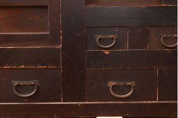 和製アンティーク　明治期　丸桟仕上げ　近江水屋箪笥サイドボード(食器棚、キャビネット、収納棚)(R-048963)