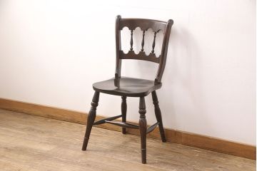 中古　松本民芸家具　#49型A　背もたれの美しいデザインが印象的なワイコムチェア(ダイニングチェア、椅子、板座チェア)(R-048983)