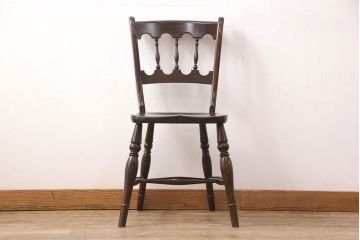 中古　松本民芸家具　#49型A　背もたれの美しいデザインが印象的なワイコムチェア(ダイニングチェア、椅子、板座チェア)(R-048983)