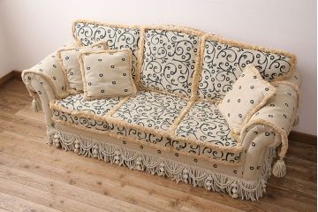 中古　美品　高級品!アメリカから届いたリゾート感漂うソファ&クッションセット(3人掛け)(定価120万円)(R-048991)