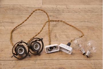 アンティーク照明　レトロな平笠シェードのペンダントライト2個セット(天井照明、吊り下げ照明、電笠)(R-048997)