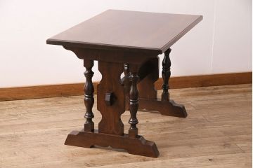 中古　松本民芸家具　レアな逸品!凝った脚のデザインが印象的な#29安川型卓(センターテーブル、ローテーブル)(R-048999)