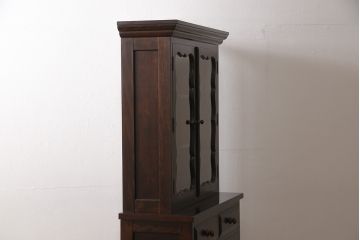 ヴィンテージ　松本民芸家具　#58型　お洒落な扉のデザインが印象的な食器棚(カップボード、収納棚、ビンテージ)(R-049002)