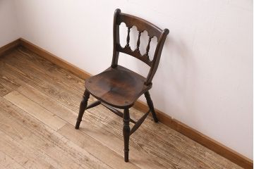 中古　松本民芸家具　#49型A　背もたれの美しいデザインが印象的なワイコムチェア(ダイニングチェア、椅子、板座チェア)(R-049010)