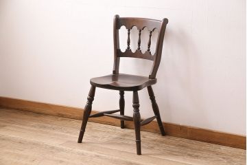 中古　松本民芸家具　#49型A　背もたれの美しいデザインが印象的なワイコムチェア(ダイニングチェア、椅子、板座チェア)(R-049010)