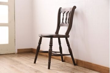 中古　松本民芸家具　#49型A　背もたれの美しいデザインが印象的なワイコムチェア(ダイニングチェア、椅子、板座チェア)(R-049010)