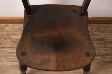 中古　松本民芸家具　#49型A　背もたれの美しいデザインが印象的なワイコムチェア(ダイニングチェア、椅子、板座チェア)(R-049010)