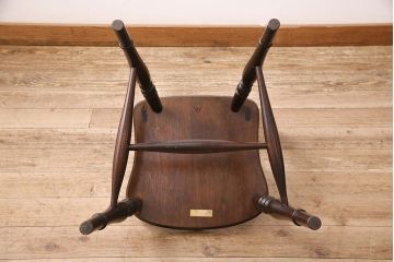 中古　松本民芸家具　#49型A　背もたれの美しいデザインが印象的なワイコムチェア(ダイニングチェア、椅子、板座チェア)(R-049010)