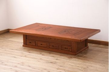 中古　民芸家具　総ニレ無垢材　風情ある和の空間作りにおすすめ!雰囲気を盛り上げる特大火鉢(囲炉裏、関西火鉢、座卓)(R-049013)