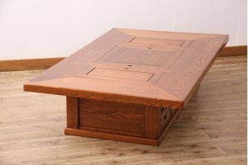 中古　民芸家具　総ニレ無垢材　風情ある和の空間作りにおすすめ!雰囲気を盛り上げる特大火鉢(囲炉裏、関西火鉢、座卓)(R-049013)