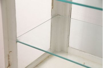 和製アンティーク　4面ガラス　シャビーな風合いのペイントがお洒落なケビントキャビネット(ガラスケース、ショーケース、飾り棚)(R-049020)