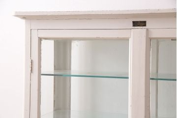 和製アンティーク　4面ガラス　シャビーな風合いのペイントがお洒落なケビントキャビネット(ガラスケース、ショーケース、飾り棚)(R-049020)