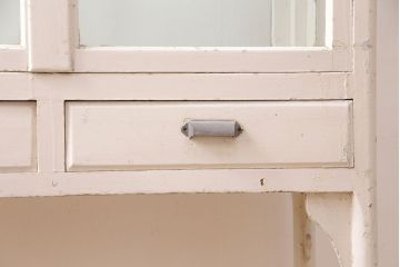 和製アンティーク　4面ガラス　シャビーな風合いのペイントがお洒落なケビントキャビネット(ガラスケース、ショーケース、飾り棚)(R-049020)