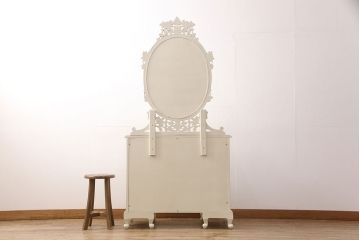 中古　イギリス製　ロココ様式　華やかなバラの装飾が印象的な可愛らしいドレッサー(定価約45万円)(鏡台)(R-049022)