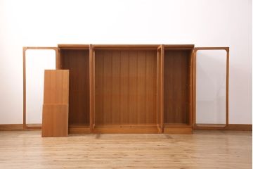 和製ヴィンテージ　日田工芸　温かみのある木肌が魅力のチーク材製キャビネット(収納棚、飾り棚、ビンテージ)(R-049023)