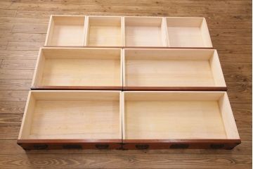 中古　民芸家具　当店リメイク　天板ヒノキ材　引き出し8杯が嬉しい!赤みのある木肌が魅力の整理箪笥(収納タンス、ローボード、引き出し、チェスト)(R-049032)