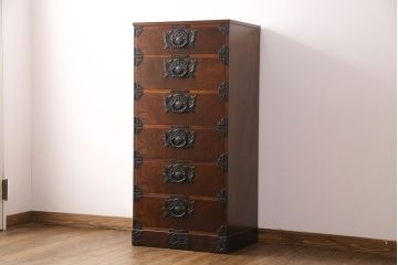 中古　岩谷堂箪笥　人気の縦型!スリムでお部屋に取り入れやすい立長箪笥(引き出し、ハイチェスト、整理タンス、和箪笥)(R-049038)