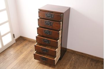 中古　岩谷堂箪笥　人気の縦型!スリムでお部屋に取り入れやすい立長箪笥(引き出し、ハイチェスト、整理タンス、和箪笥)(R-049038)