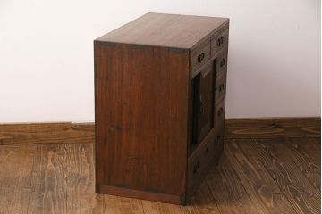 和製アンティーク　素朴な木肌が味わい深い、総桐材製の小箪笥(小物収納、引き出し、戸棚)(R-049039)