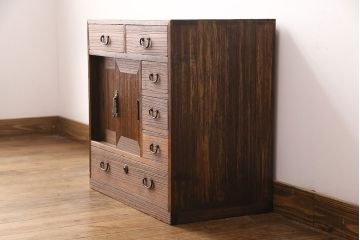 和製アンティーク　素朴な木肌が味わい深い、総桐材製の小箪笥(小物収納、引き出し、戸棚)(R-049039)