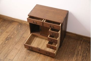 和製アンティーク　素朴な木肌が味わい深い、総桐材製の小箪笥(小物収納、引き出し、戸棚)(R-049039)