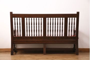 中古　美品　松本民芸家具　上品な佇まいが魅力のD型布張り椅子(ベンチ、ソファ、3人掛けソファ)(定価約55万円)(R-049057)