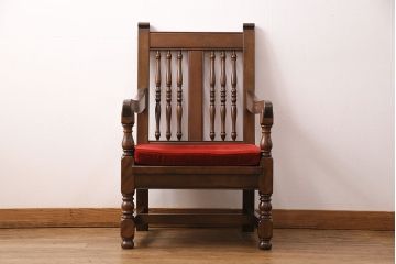 中古　美品　松本民芸家具　上品な佇まいが魅力のD型布張り椅子(ソファ、アームチェア、一人掛けソファ)(定価約27万円)(R-049058)
