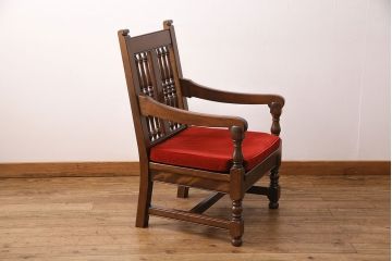 中古　美品　松本民芸家具　上品な佇まいが魅力のD型布張り椅子(ソファ、アームチェア、一人掛けソファ)(定価約27万円)(R-049058)