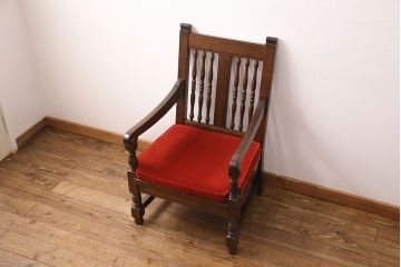 中古　美品　松本民芸家具　上品な佇まいが魅力のD型布張り椅子(ソファ、アームチェア、一人掛けソファ)(定価約27万円)(R-049059)