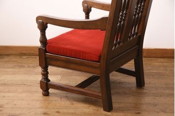 中古　美品　松本民芸家具　上品な佇まいが魅力のD型布張り椅子(ソファ、アームチェア、一人掛けソファ)(定価約27万円)(R-049059)