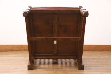 中古　美品　松本民芸家具　上品な佇まいが魅力のD型布張り椅子(ソファ、アームチェア、一人掛けソファ)(定価約27万円)(R-049059)