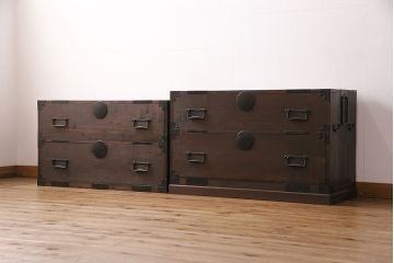 和製アンティーク　新潟産　落ち着いた和の雰囲気を醸し出す桐材製の重ね箪笥(引き出し、チェスト、桐箪笥、桐タンス、和たんす、収納箪笥、時代箪笥)(R-049065)