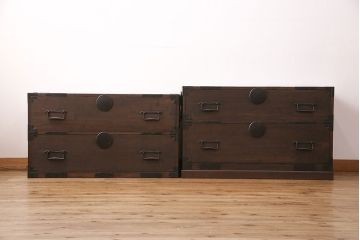 和製アンティーク　新潟産　落ち着いた和の雰囲気を醸し出す桐材製の重ね箪笥(引き出し、チェスト、桐箪笥、桐タンス、和たんす、収納箪笥、時代箪笥)(R-049065)
