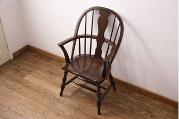 中古美品　松本民芸家具　洗練されたフォルムが上品なWB型アームチェア(定価約16万円)(椅子)(R-049076)