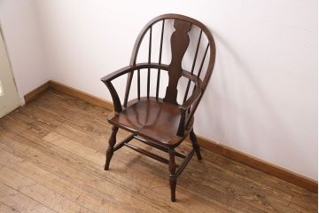 中古美品　松本民芸家具　洗練されたフォルムが上品なWB型アームチェア(定価約16万円)(椅子)(R-049077)