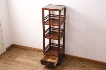中古　極美品　国産　ケヤキ・杉材　造りの良さが素晴らしい手造り家具の飾り棚(陳列棚、引き出し)(R-049080)