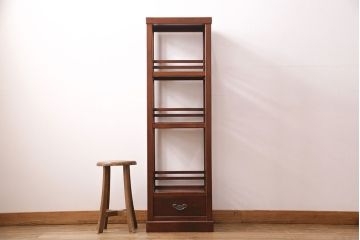 中古　極美品　国産　ケヤキ・杉材　造りの良さが素晴らしい手造り家具の飾り棚(陳列棚、引き出し)(R-049080)