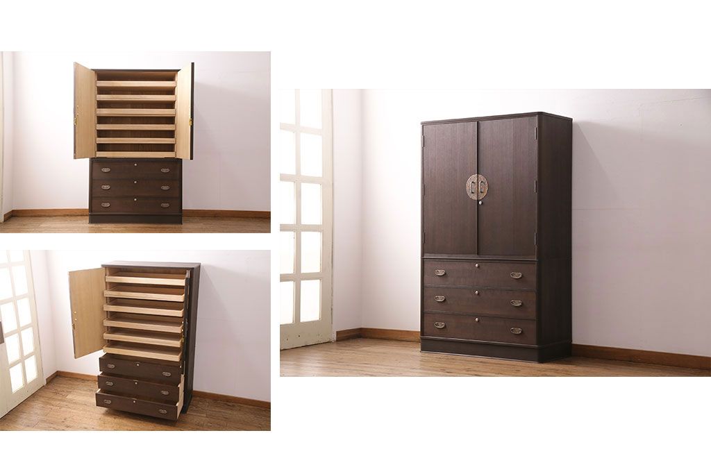 中古　美品　松永修一作　胴丸　柾目が美しい!上品な雰囲気が魅力の総桐箪笥(衣装箪笥、着物箪笥、和タンス、桐たんす)(定価約120万円)(R-049084)